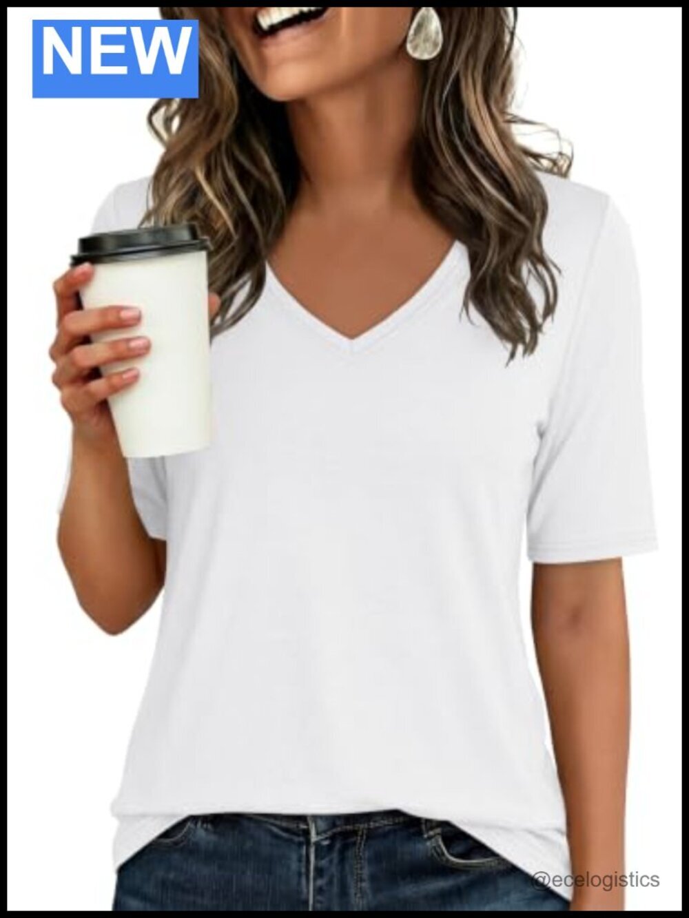 Women's V Neck Short Sleeve T-Shirt - Soft Basic Fit Tee, Business Casual Work